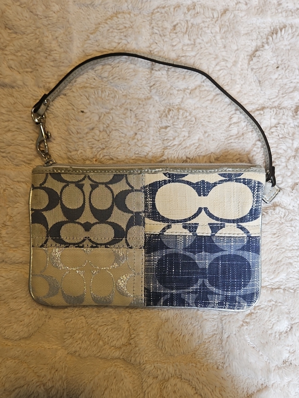 Coach Patchwork Signature Wristlet - Navy and Cream
